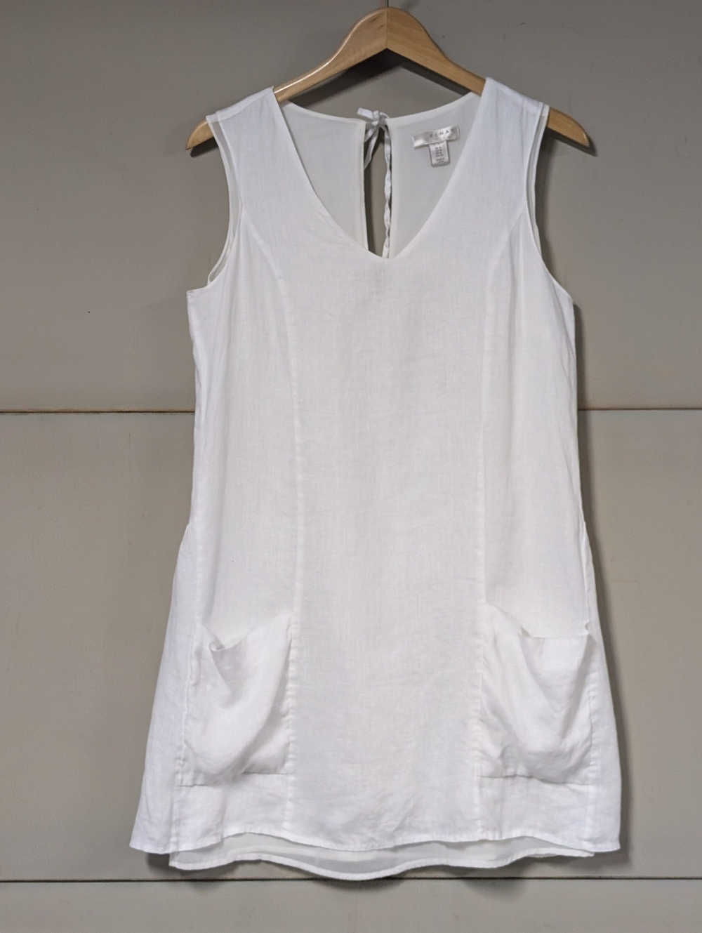 Kenar White Linen Sleeveless Mini Dress Front Pockets Womens Sz 4